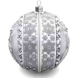 Set of 2 silver Christmas balls "Snowflakes and Bullfinches"